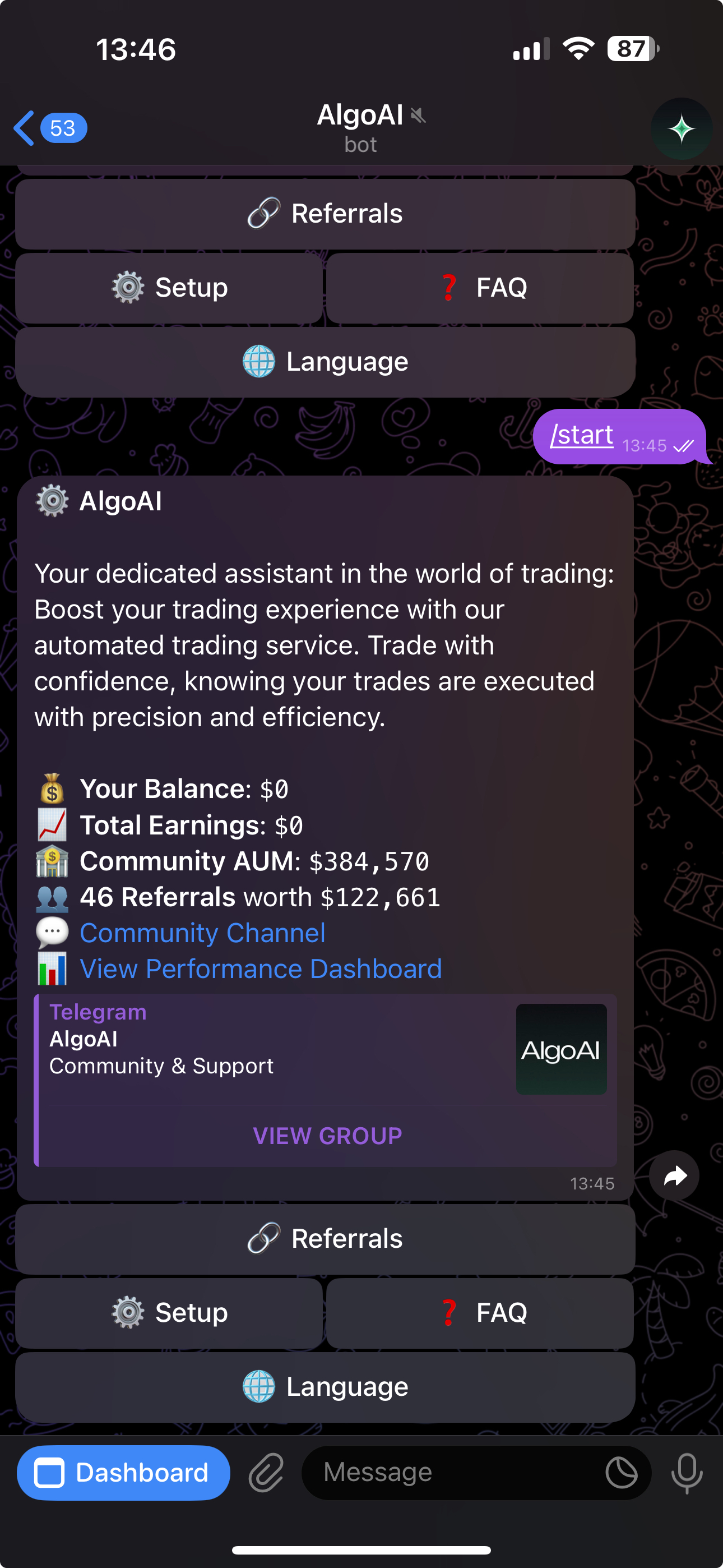 Autowealth Telegram Bot Interface